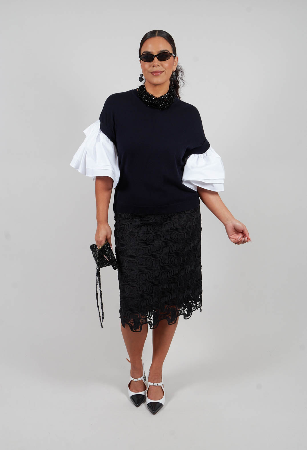 Shirt Sleeve Jumper in Polar Night and Off White