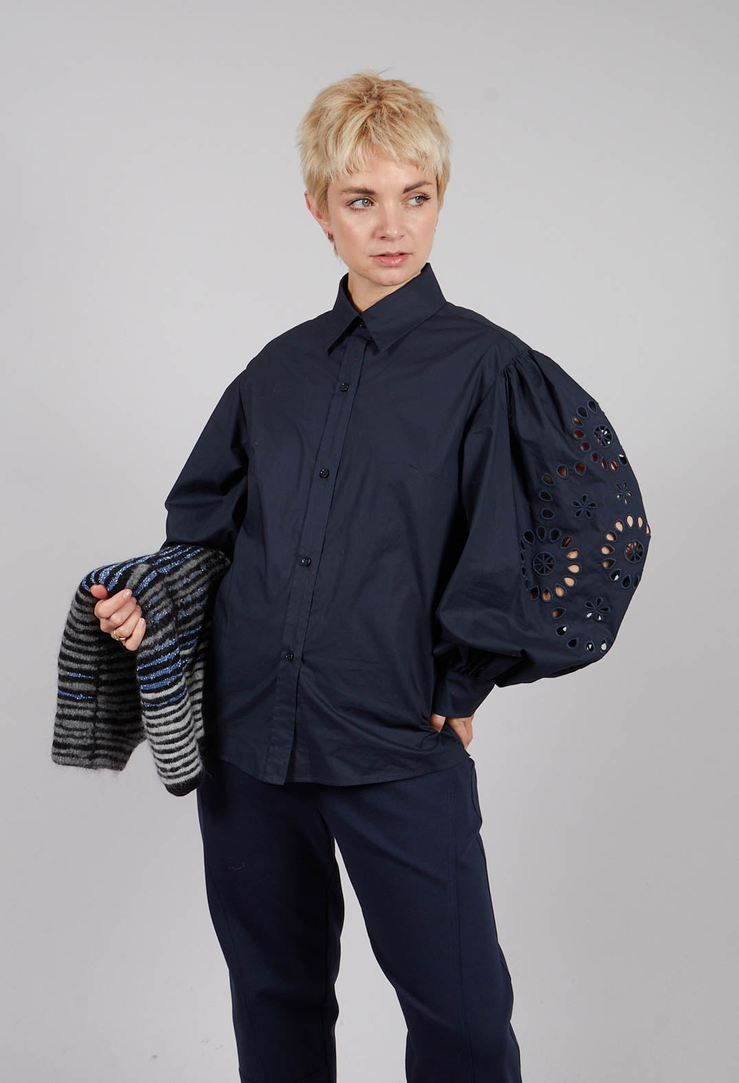 Broderie Anglaise Shirt in Polar Night