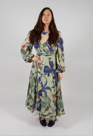 Long Ligea Dress in Verde Floreale