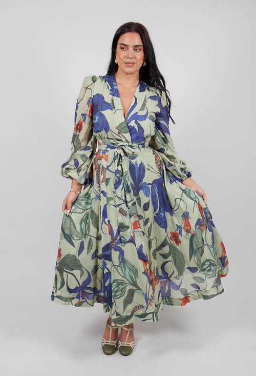 Long Ligea Dress in Verde Floreale