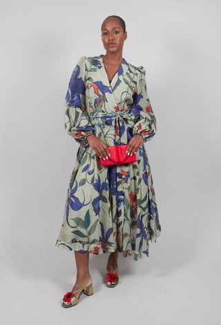 Long Ligea Dress in Verde Floreale
