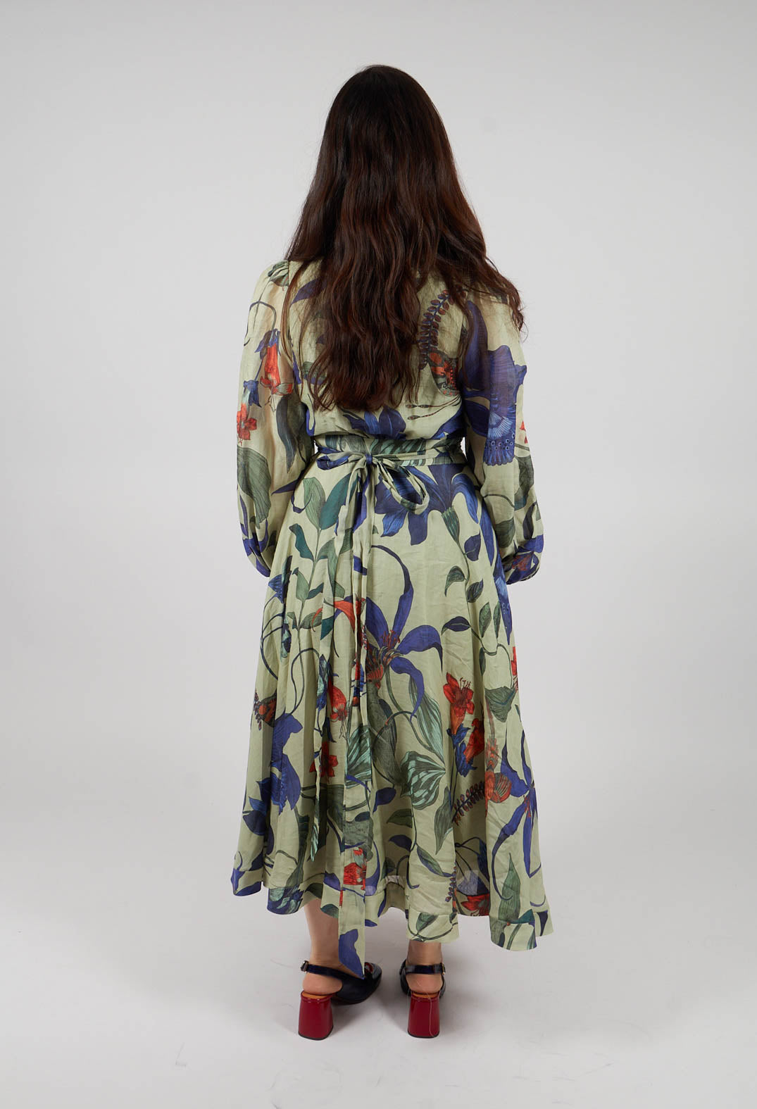 Long Ligea Dress in Verde Floreale