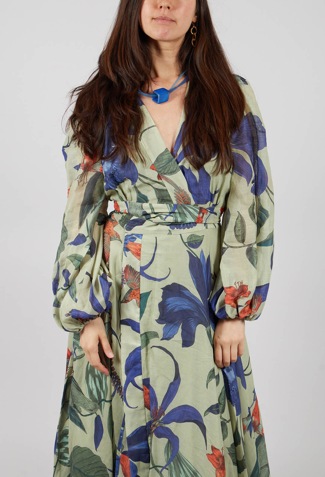 Long Ligea Dress in Verde Floreale