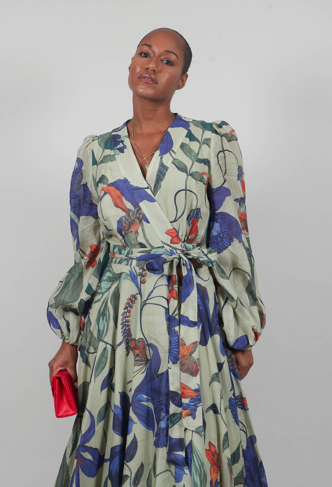 Long Ligea Dress in Verde Floreale