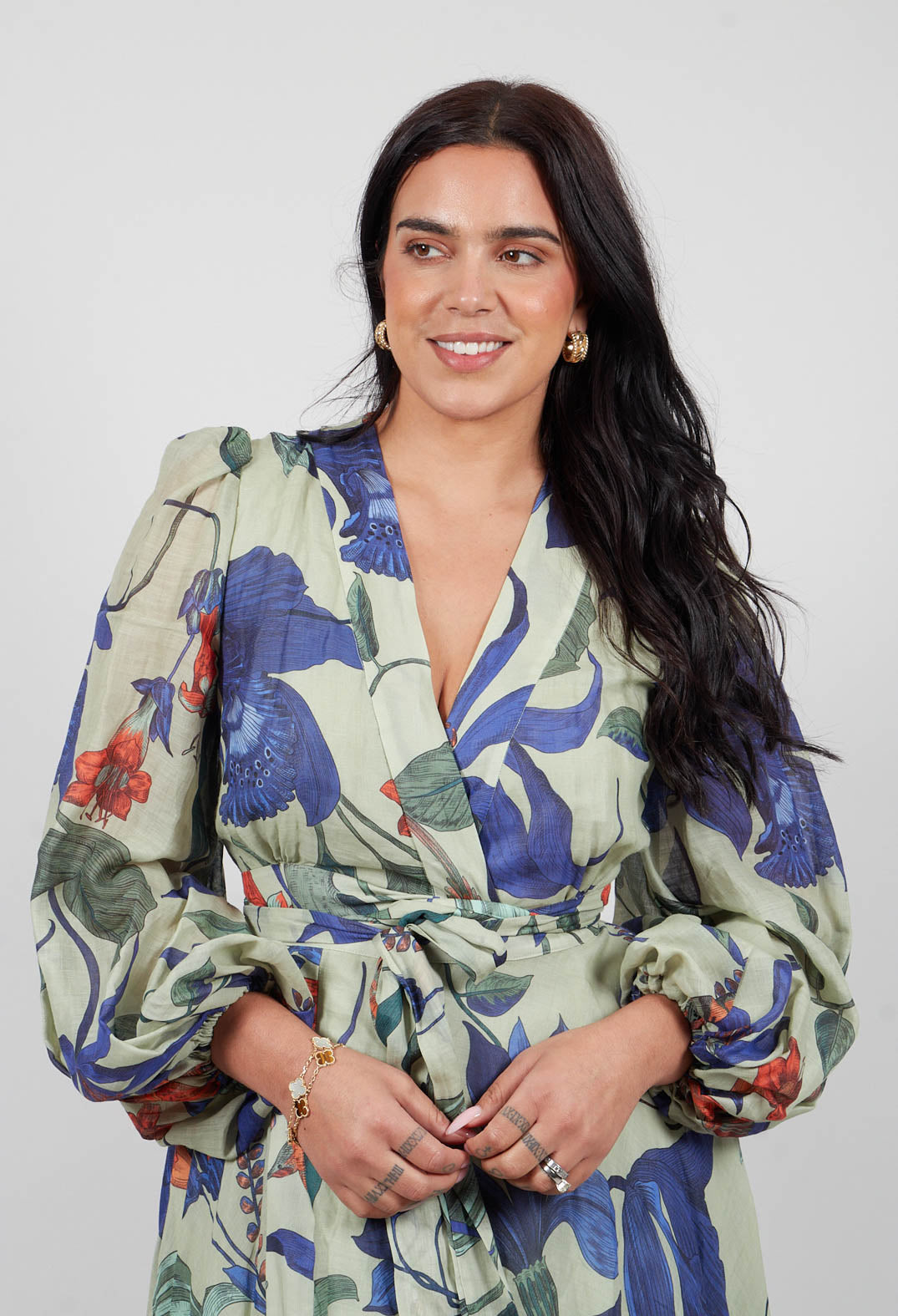 Long Ligea Dress in Verde Floreale