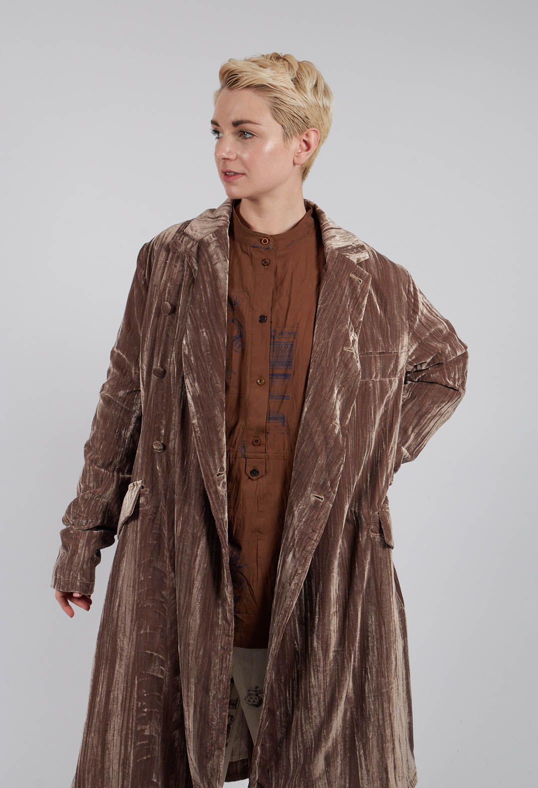Mid Calf Length Coat in Dark Brown Bear
