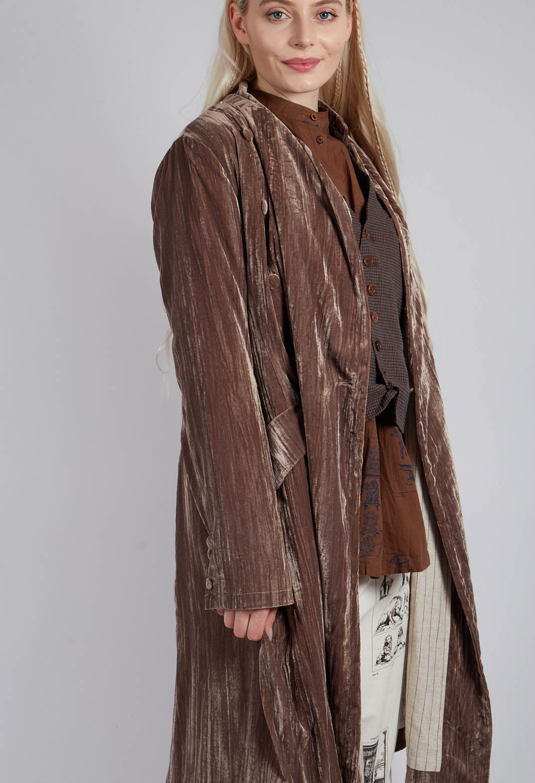 Mid Calf Length Coat in Dark Brown Bear