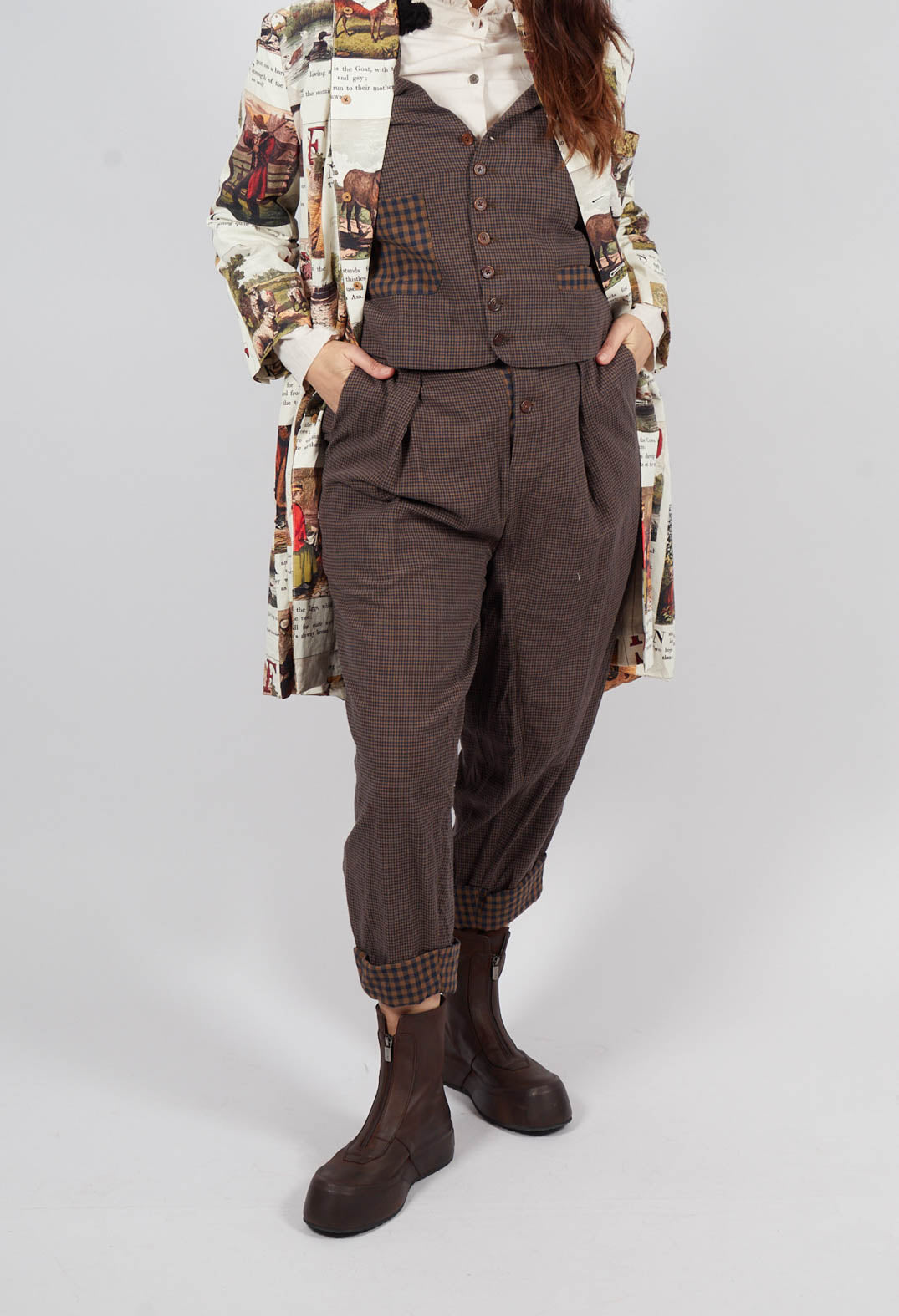 Turn Up Trouser in Blue/Brown Check