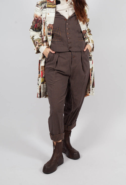 Turn Up Trouser in Blue/Brown Check