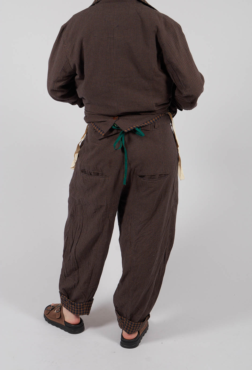 Turn Up Trouser in Blue/Brown Check