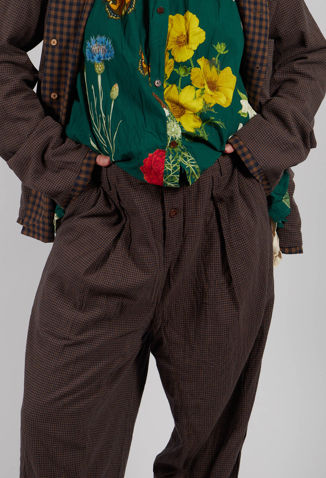 Turn Up Trouser in Blue/Brown Check