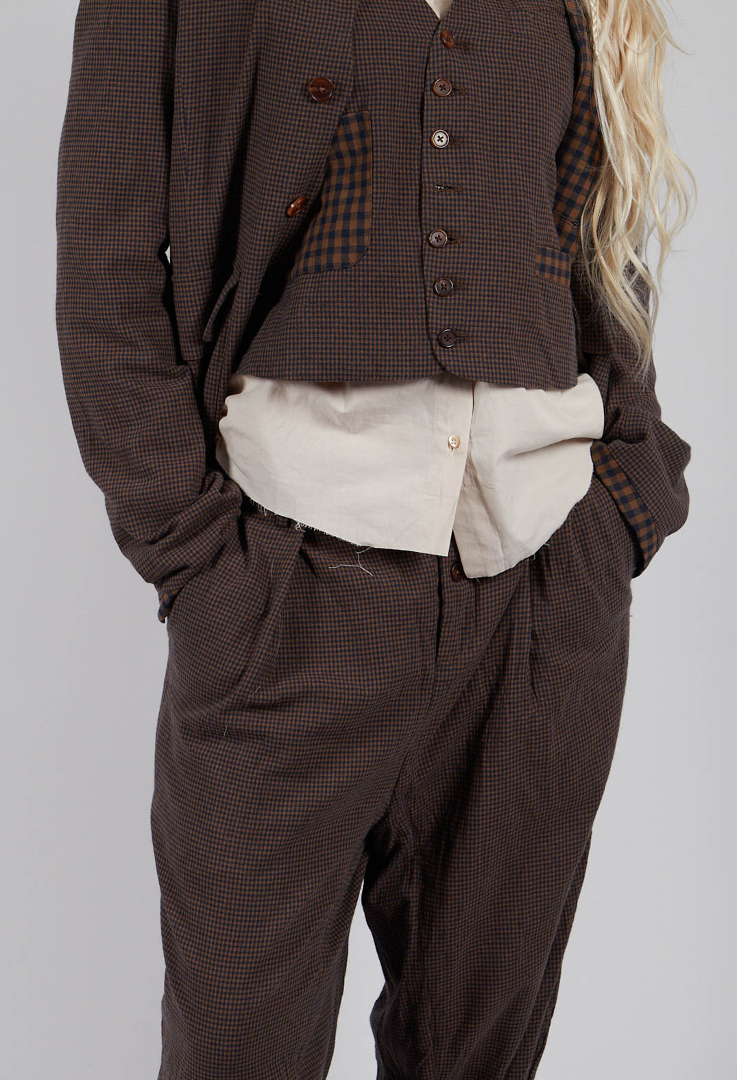 Turn Up Trouser in Blue/Brown Check