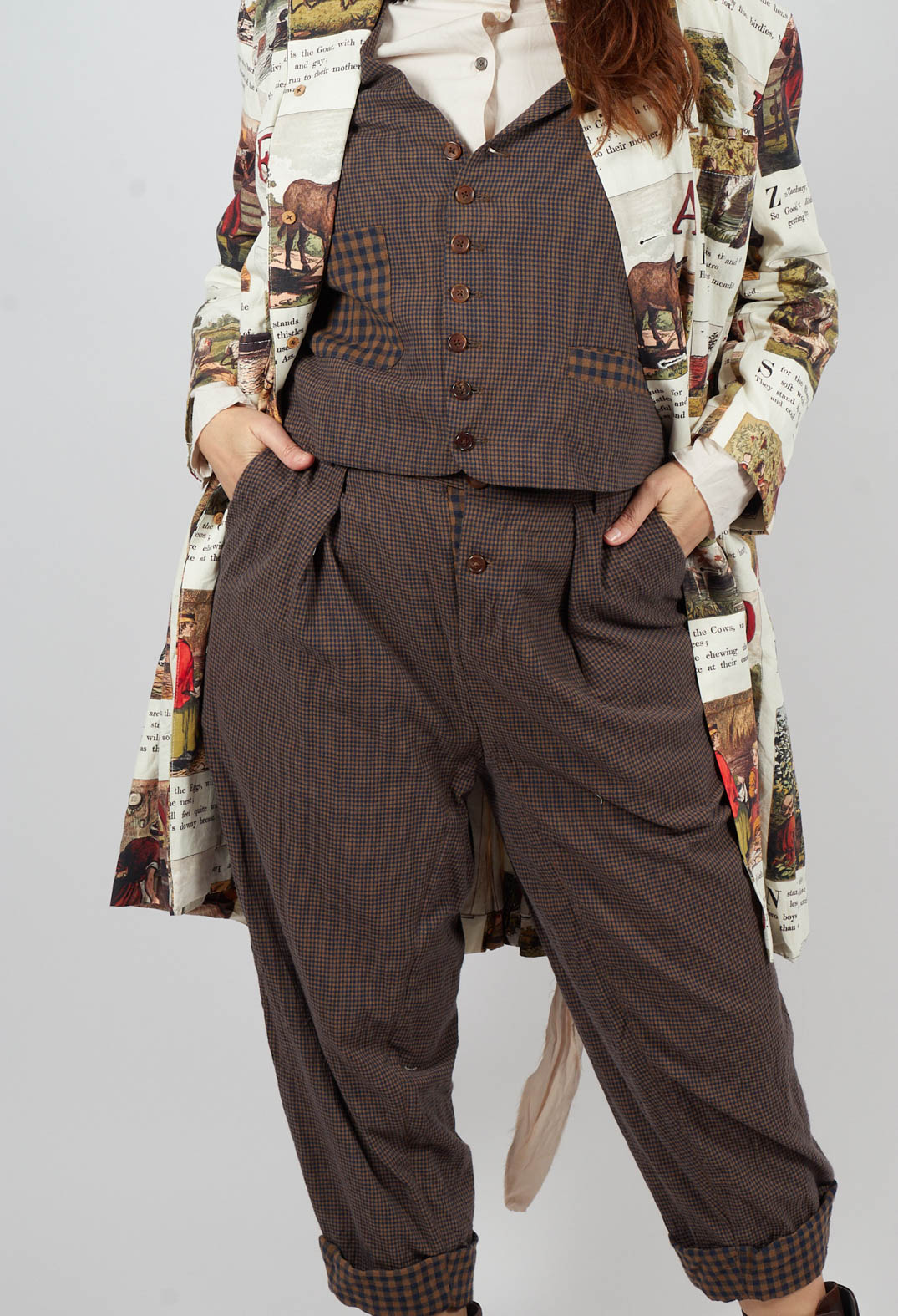 Turn Up Trouser in Blue/Brown Check