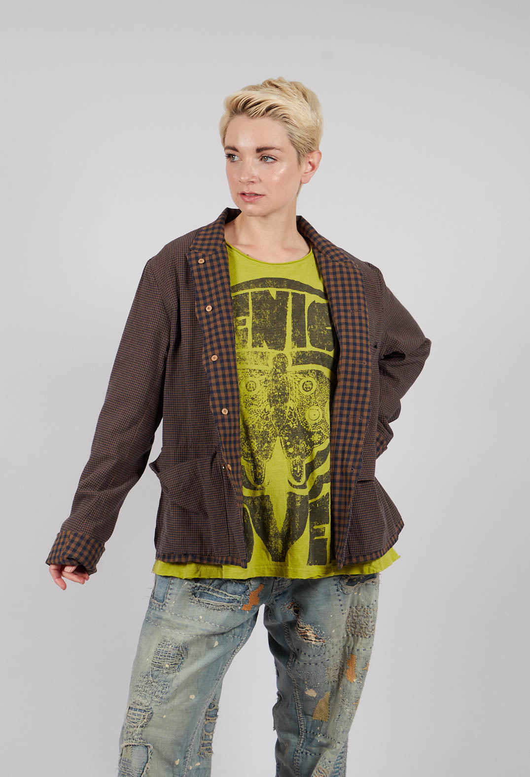 Jacket in Blue/Brown Check
