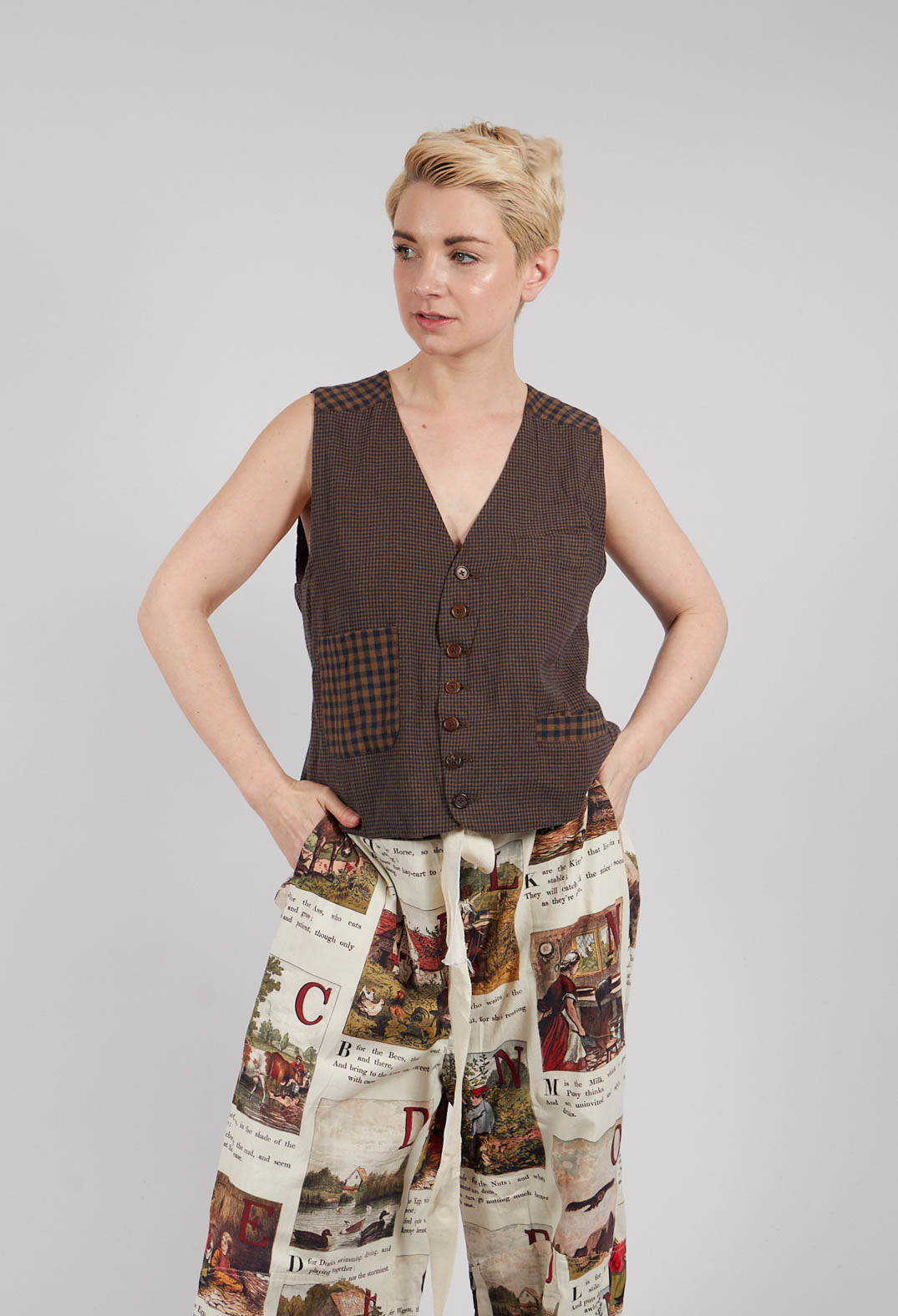 Waistcoat in Blue Brown Check