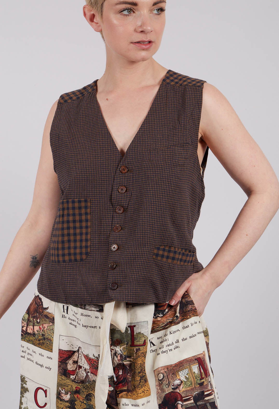 Waistcoat in Blue Brown Check