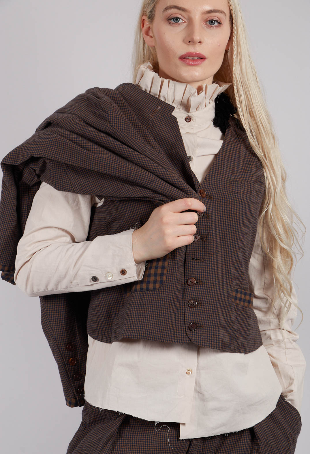 Waistcoat in Blue Brown Check
