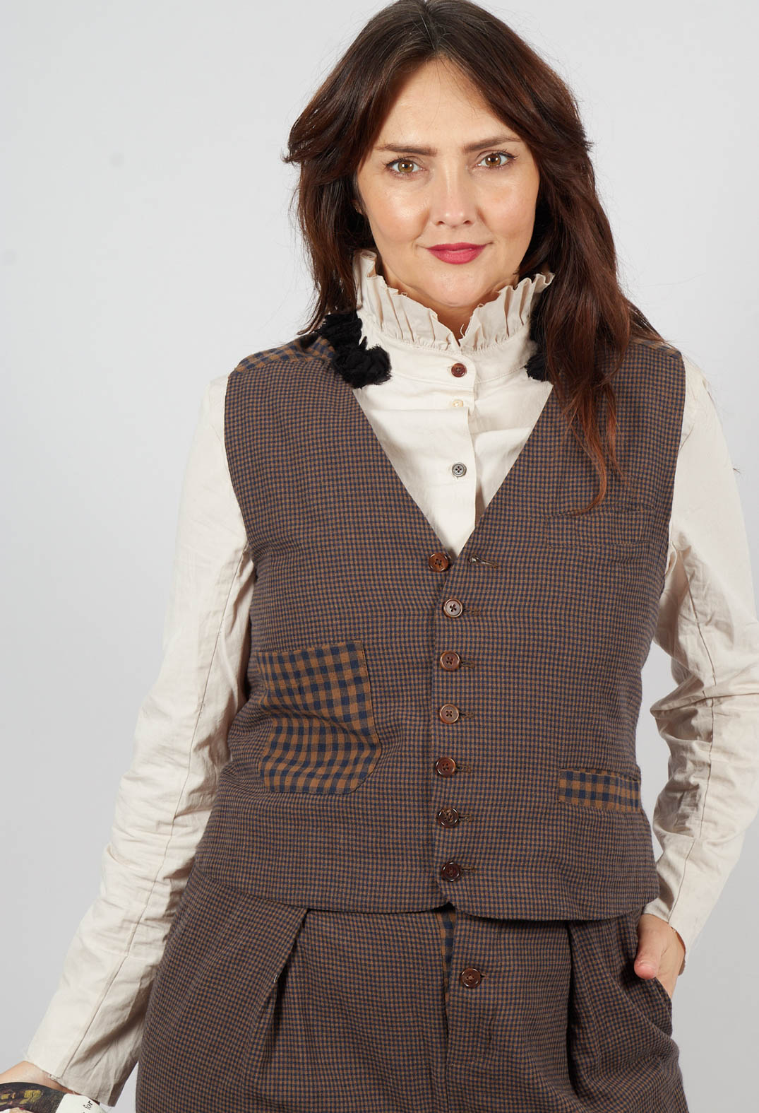 Waistcoat in Blue Brown Check
