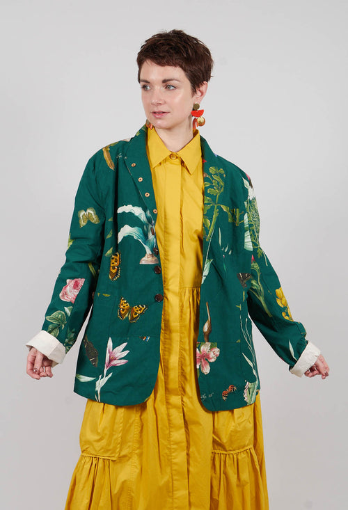 Patterned Collarless Jacket in Jandin Vert