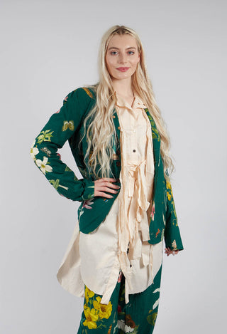 Patterned Collarless Jacket in Jandin Vert