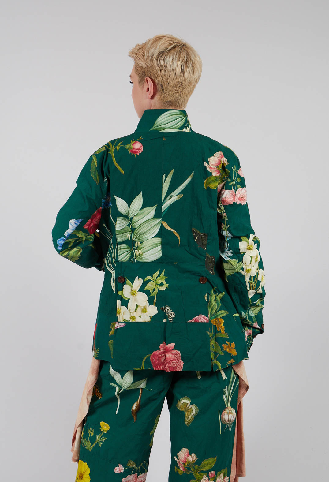 Patterned Collarless Jacket in Jandin Vert