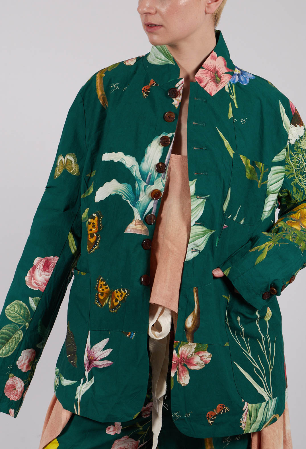 Patterned Collarless Jacket in Jandin Vert