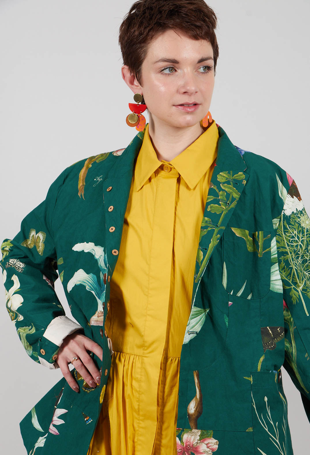 Patterned Collarless Jacket in Jandin Vert