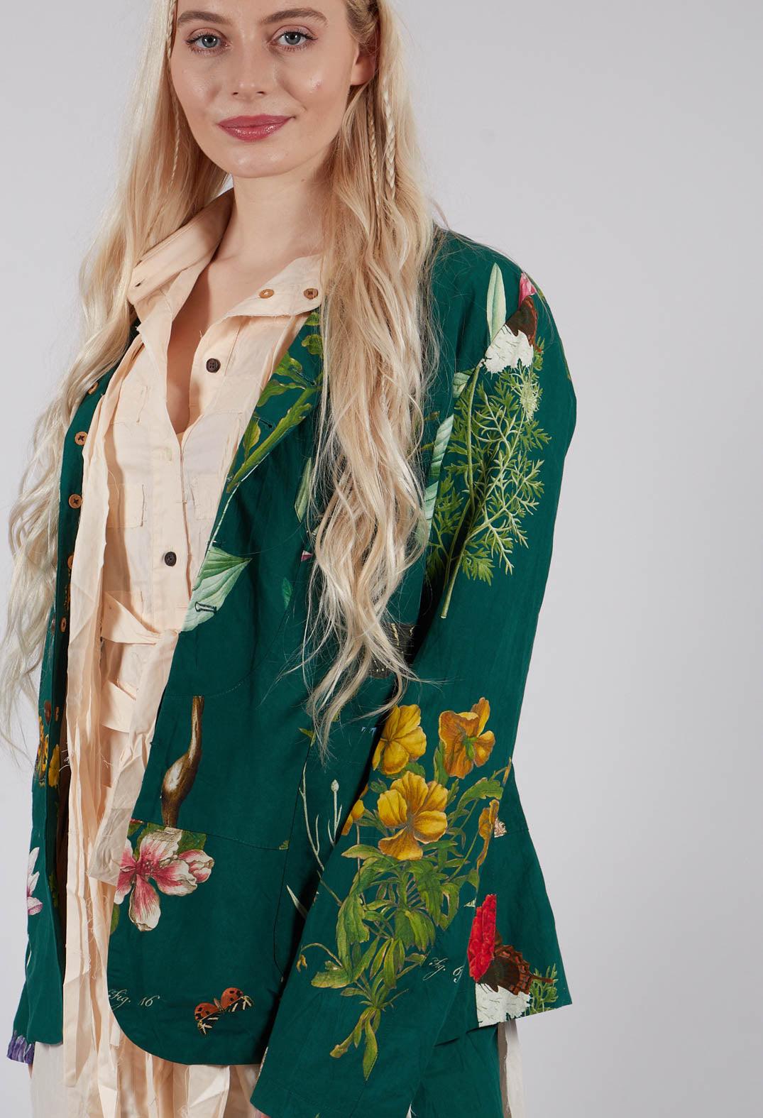 Patterned Collarless Jacket in Jandin Vert