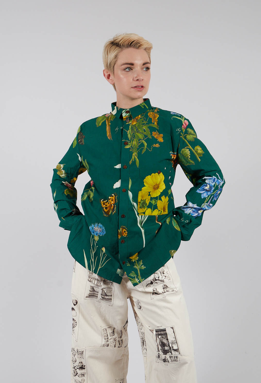 Patterned Collared Shirt in Jandin Vert
