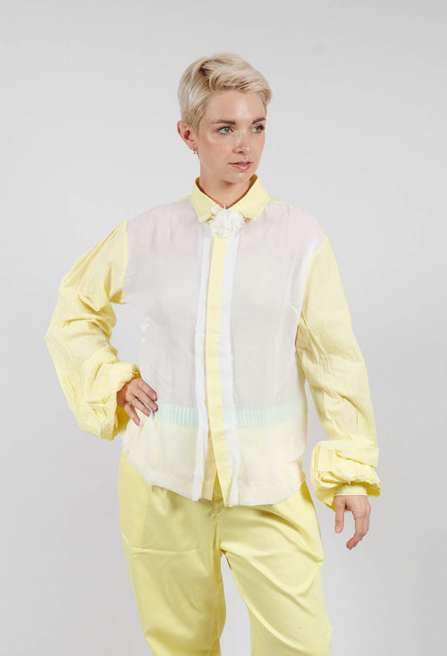 Semi Sheer Front Shirt in White and Yellow