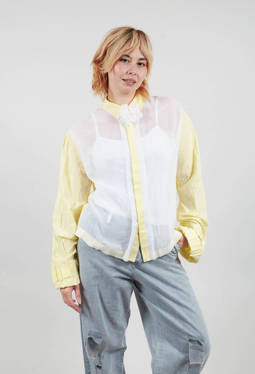 Semi Sheer Front Shirt in White and Yellow