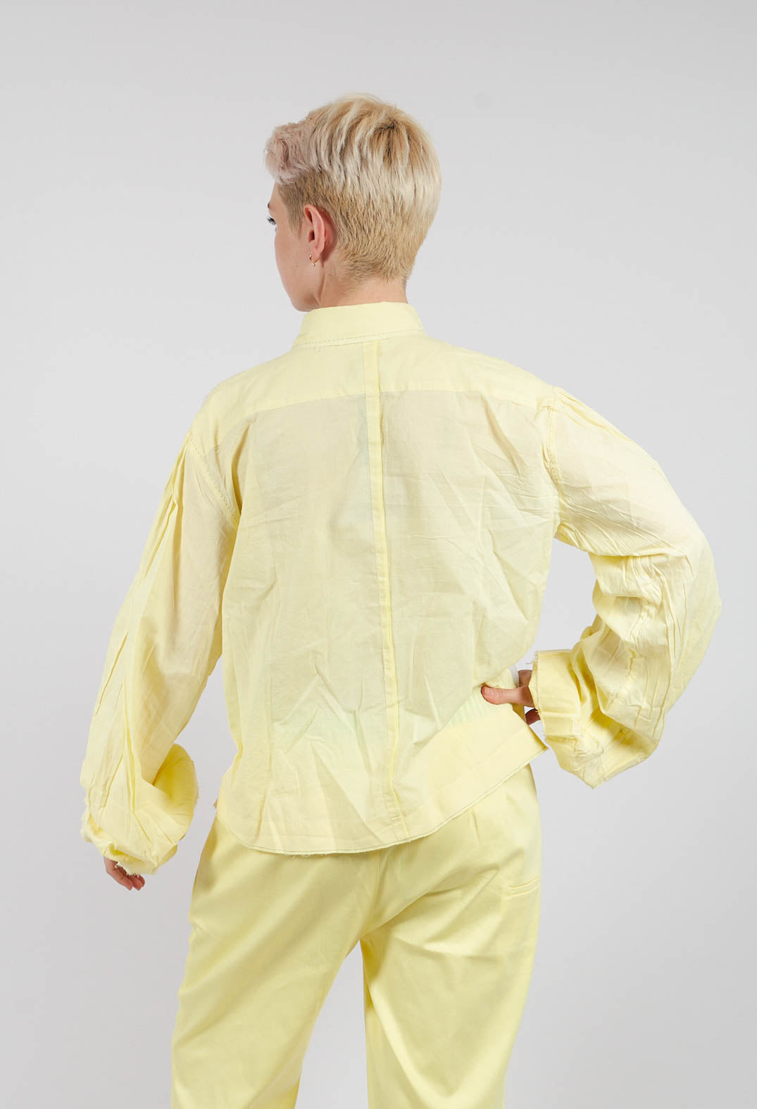 Semi Sheer Front Shirt in White and Yellow