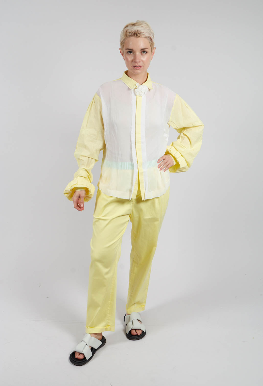 Semi Sheer Front Shirt in White and Yellow