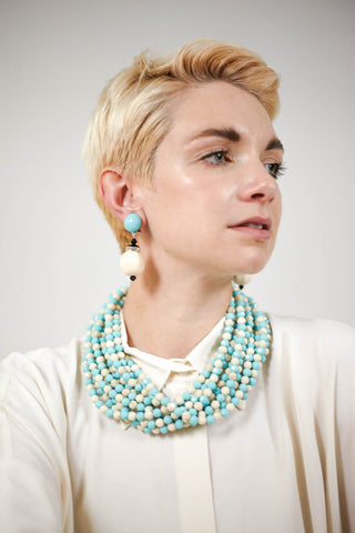 Twsited Necklace in  Aqua and White