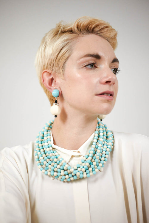 Twsited Necklace in  Aqua and White