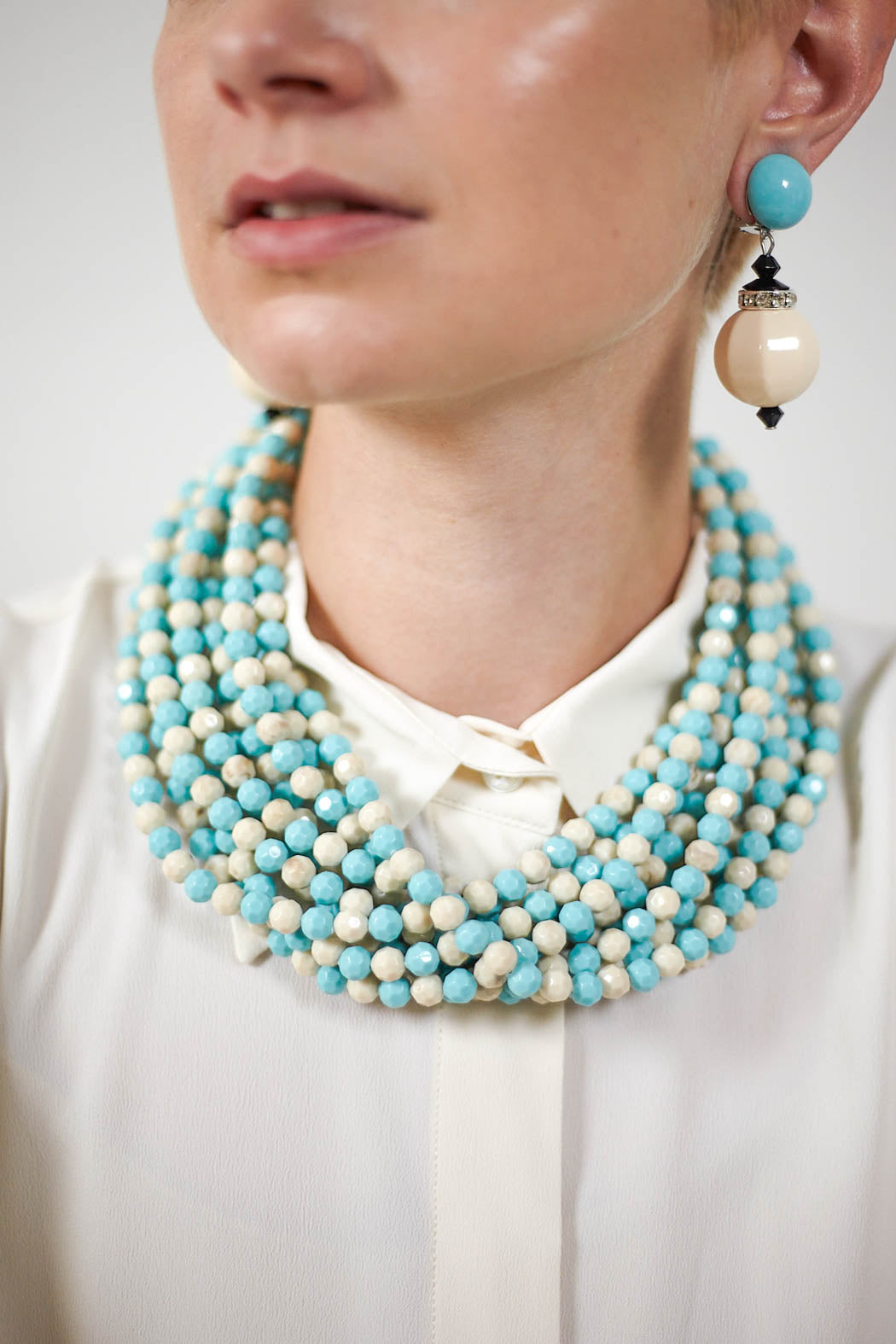 Twsited Necklace in  Aqua and White