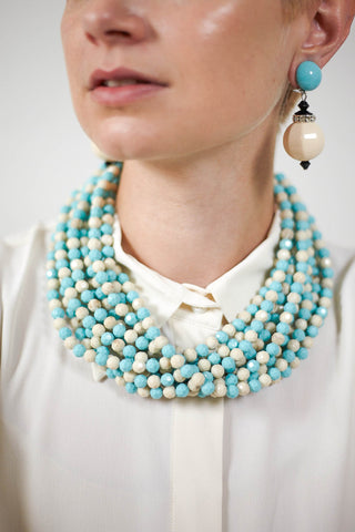 Twsited Necklace in  Aqua and White