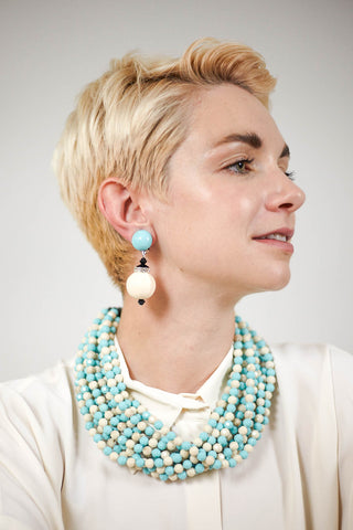 Vela Earings Off White and Aqua