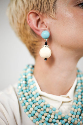 Vela Earings Off White and Aqua