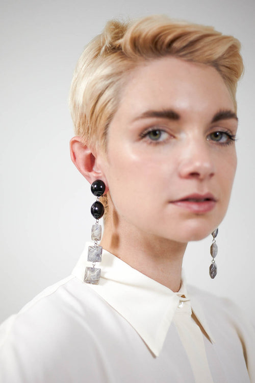 Multi Square Drop Earings in Black Marble