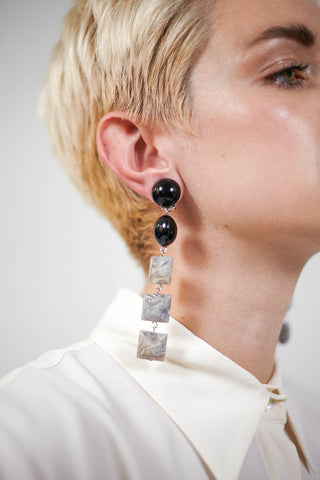 Multi Square Drop Earings in Black Marble