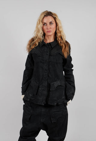Jacket with Frilled Hem in Black Gloss - 1031101