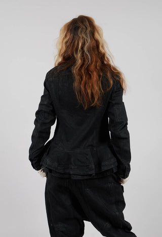 Jacket with Frilled Hem in Black Gloss - 1031101