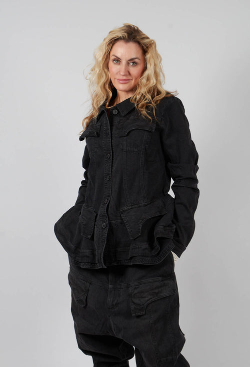Jacket with Frilled Hem in Turf Black - 1031101
