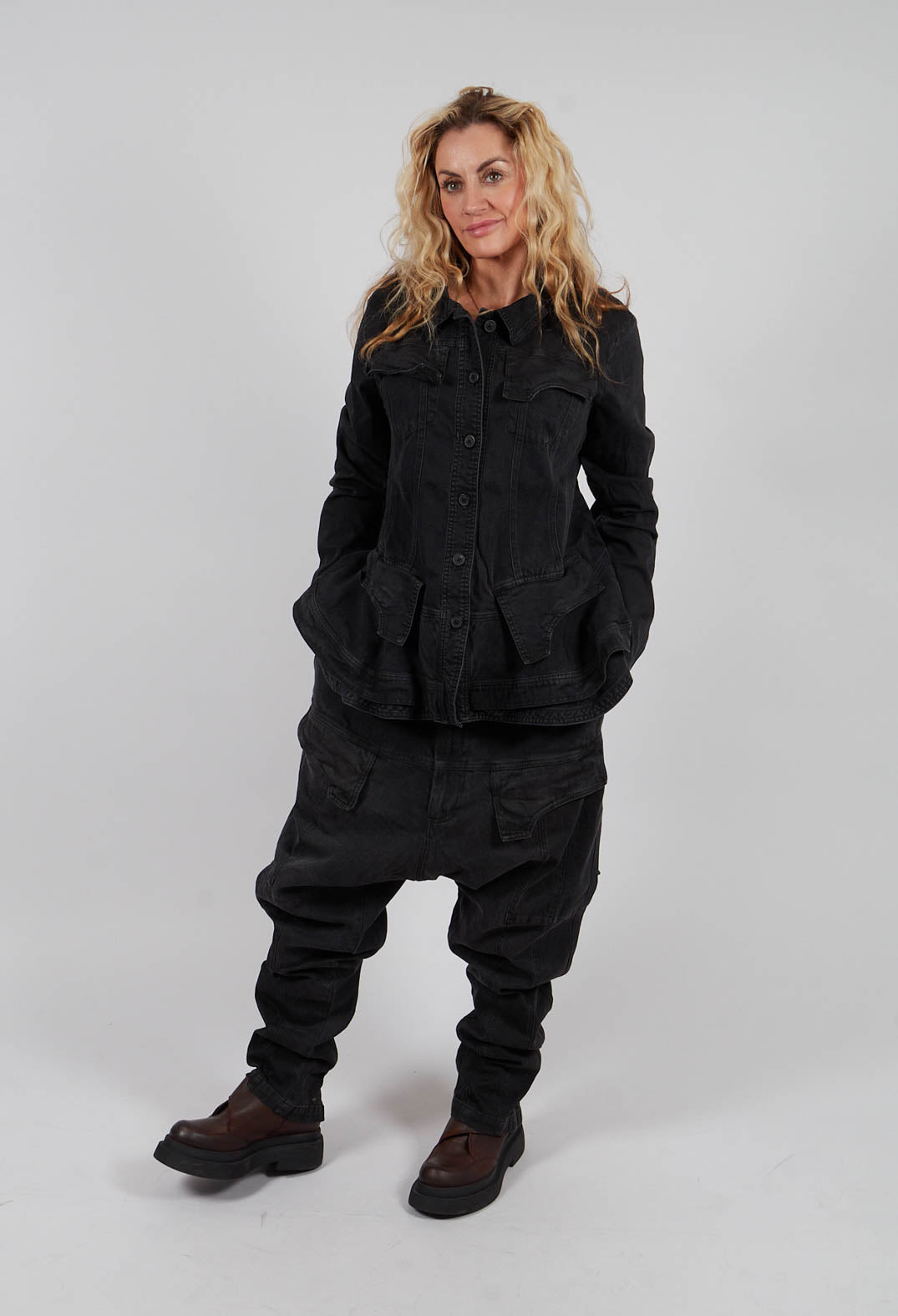 Jacket with Frilled Hem in Turf Black - 1031101