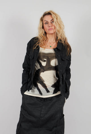 Cropped Jacket with Frilled Hem in Black Gloss - 1031103