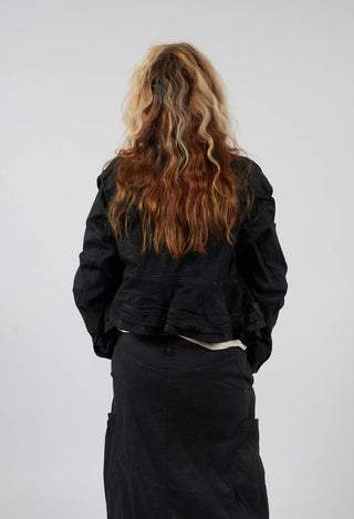 Cropped Jacket with Frilled Hem in Black Gloss - 1031103