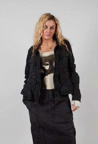 Cropped Jacket with Frilled Hem in Turf Black - 1031103