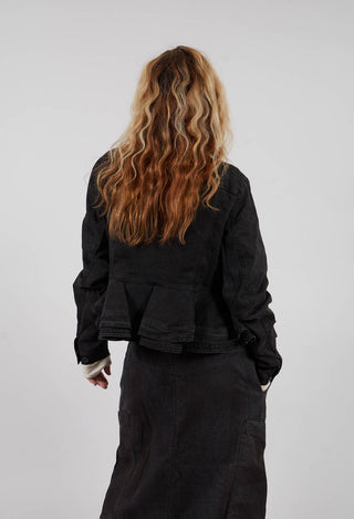 Cropped Jacket with Frilled Hem in Turf Black - 1031103