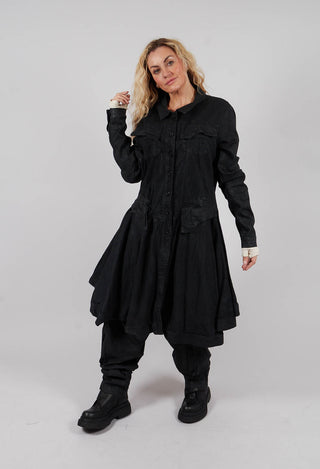 Coat with Frilled Hem in Black Gloss - 1031206